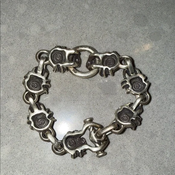 Travis Walker Double Cross menacing skull sterling silver men's bracelet đź’€ - Picture 5 of 12